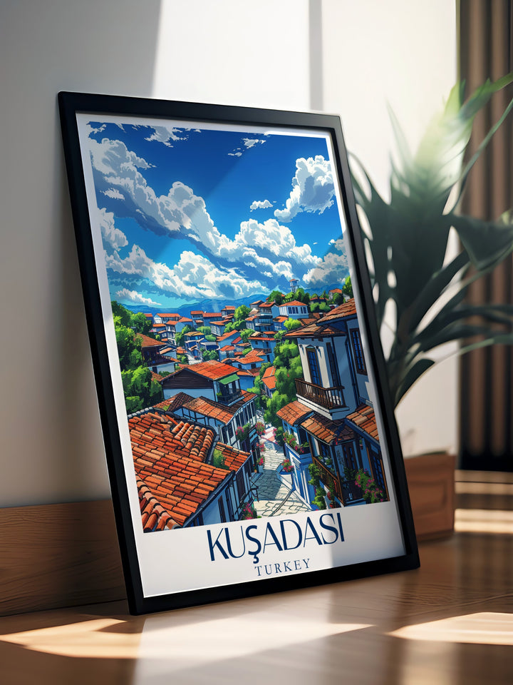 Stunning Sirince wall art capturing the charm of the Turkish village. This Turkey travel print brings a touch of culture to any room and makes an ideal gift for lovers of Turkish art. Enhance your home decor with this beautiful and unique art piece.