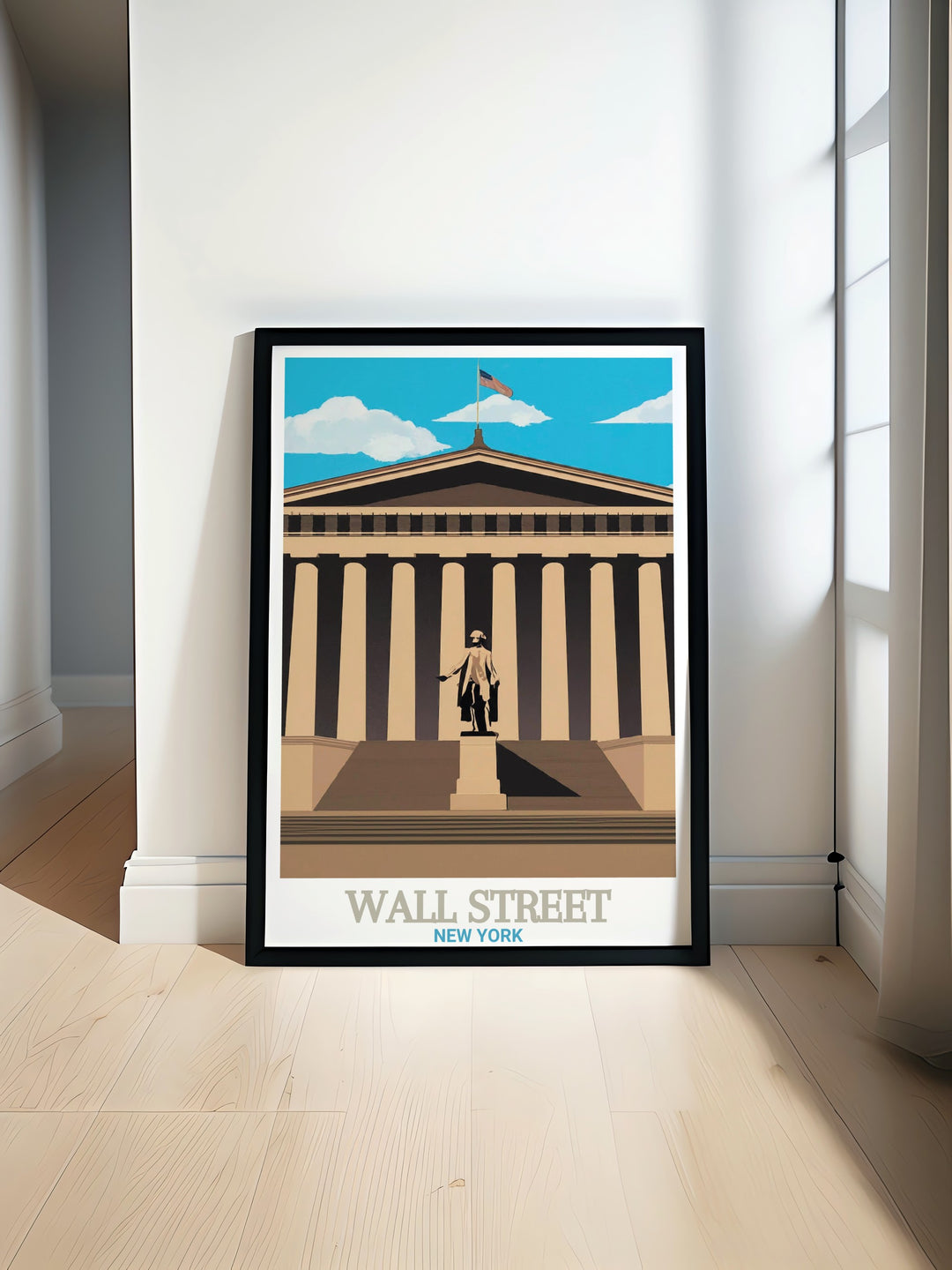 Wall Street Framed Art combines the bold lines of New Yorks financial district with the historical depth of Federal Hall. Its the perfect piece for those looking to add a touch of urban elegance and historical significance to their decor.