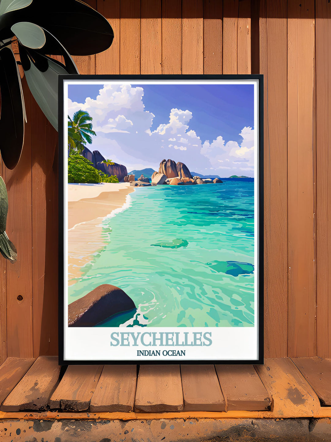 Featuring the peaceful shores of Anse Source dArgent, this Indian Ocean Travel Poster captures the serene charm of the Seychelles. Ideal for travel lovers and those who appreciate coastal beauty, this print adds a calming presence to any room, from living rooms to offices.