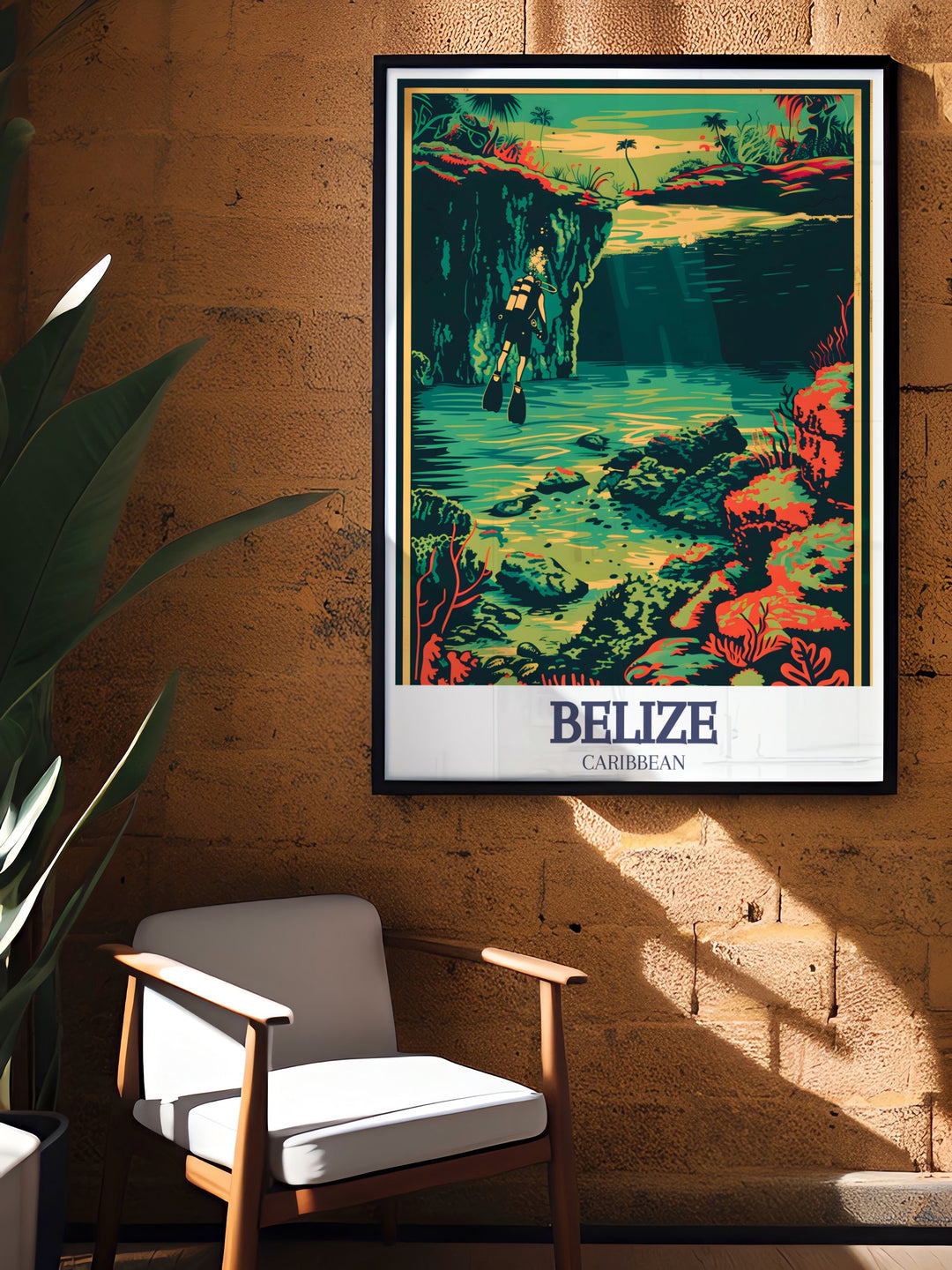 Blue Hole Belize Barrier Reef poster offering a captivating glimpse into the diverse and beautiful ecosystem of the Caribbean ideal for creating a relaxing and inspiring atmosphere in any room