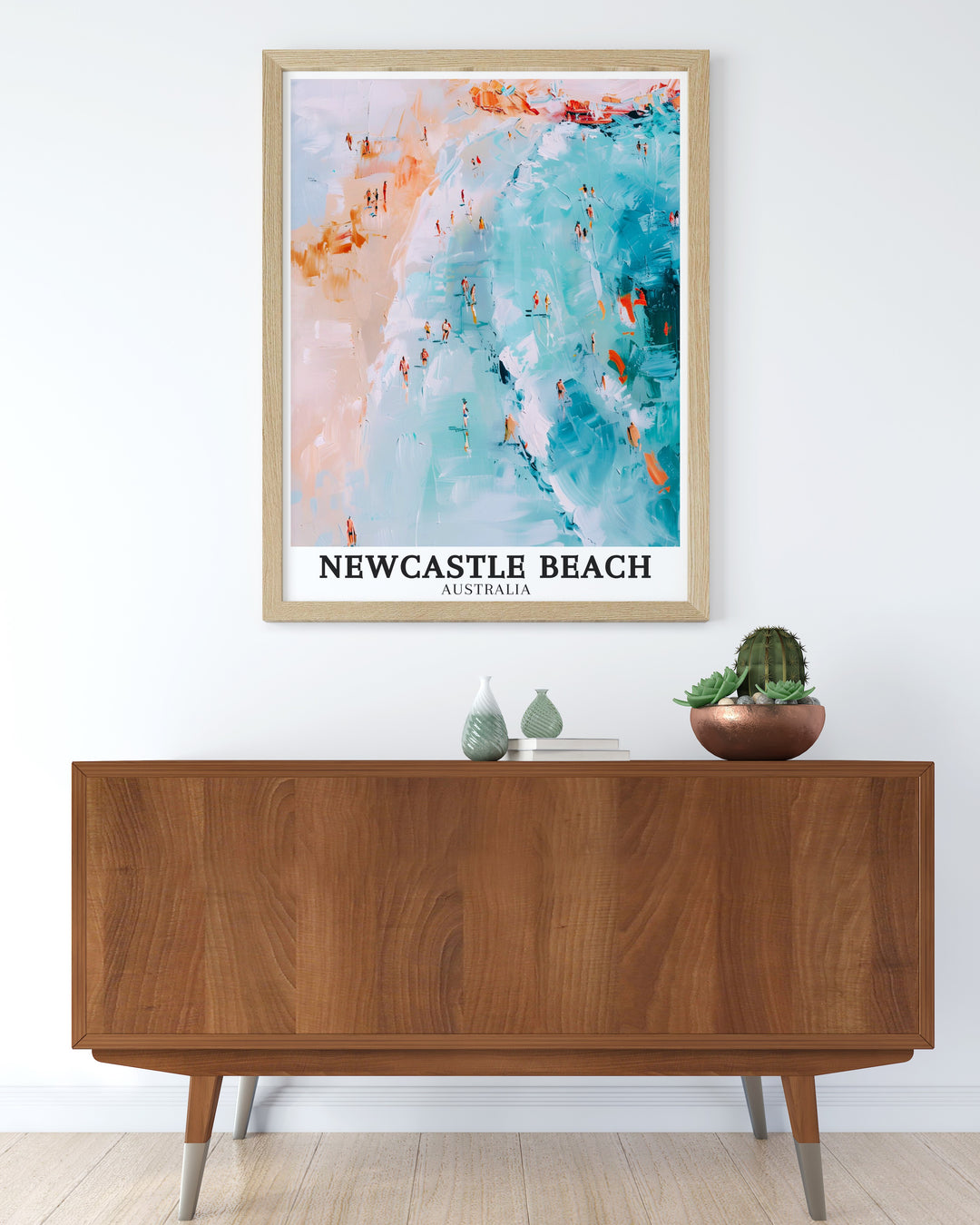 Newcastle Beach Poster showcases the tranquility and beauty of one of Australias most beloved beaches. The soft sands and clear waters are depicted in exquisite detail, making this artwork a perfect addition to any room. Whether for a living room or office, this piece adds a touch of coastal serenity to your decor.