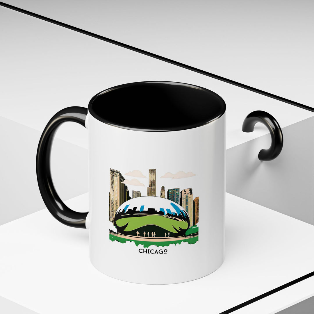 A stylish Chicago Illinois mug designed with intricate cityscape artwork. Dishwasher and microwave safe, it is ideal for coffee or tea lovers and serves as a meaningful gift or personal treasure for anyone connected to Chicago.