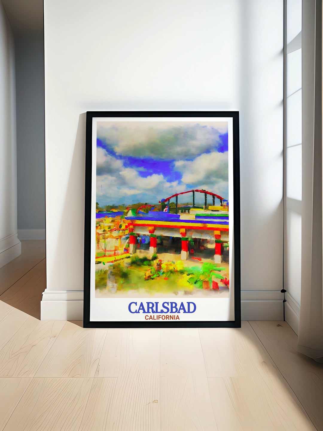 Add a piece of Californias coastline to your home with this Carlsbad travel poster. Featuring LEGOLAND California Resort and the beautiful beaches of Carlsbad, this print is perfect for anyone who wants to bring the sunny vibes of the West Coast into their space.