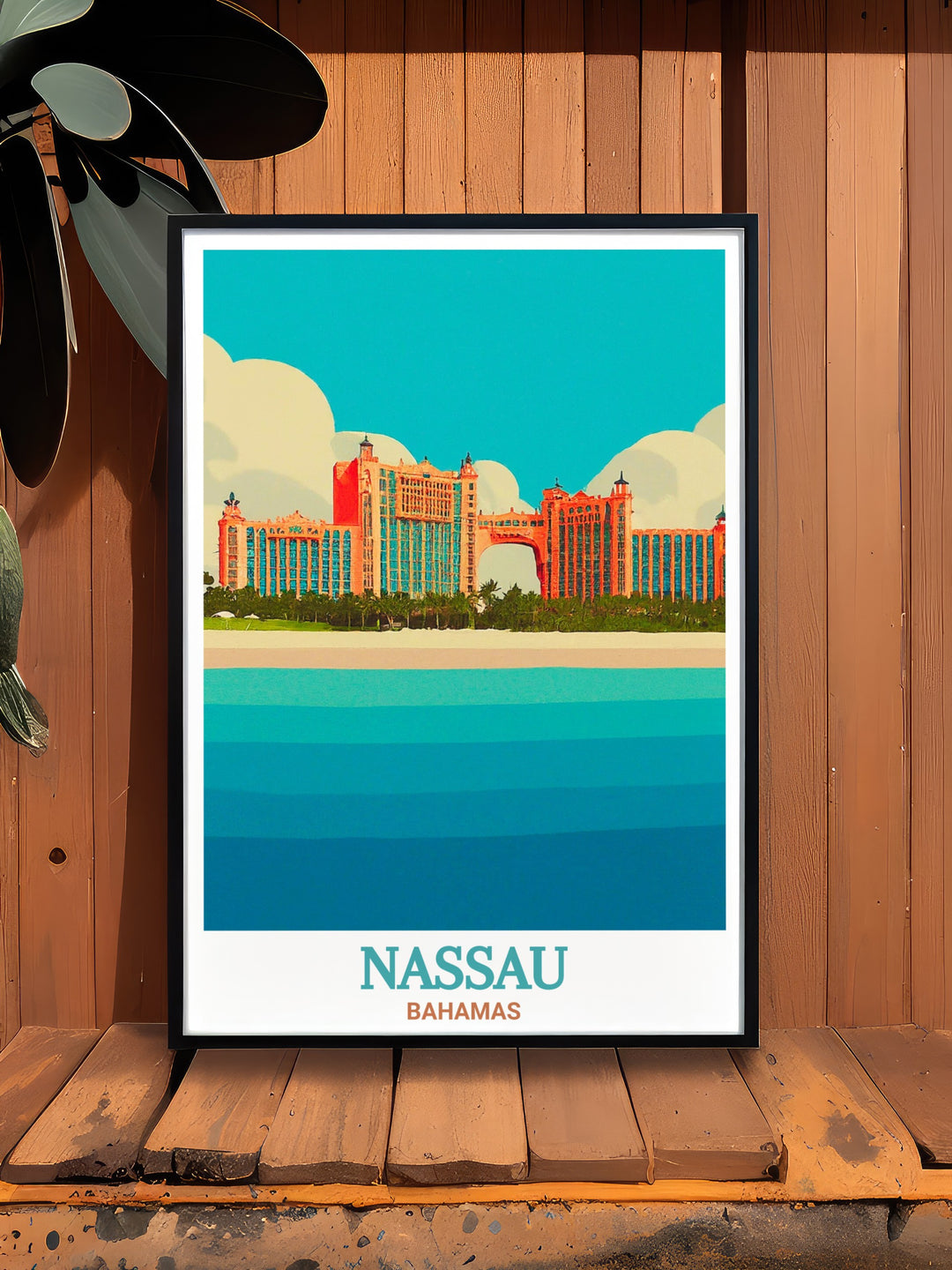 Nassau Travel Print with Atlantis Resort, a luxurious art piece that captures the energy and beauty of the Caribbean. This print provides a window into the heart of Nassau, with its pristine beaches and iconic resort, ideal for travelers and dreamers alike.