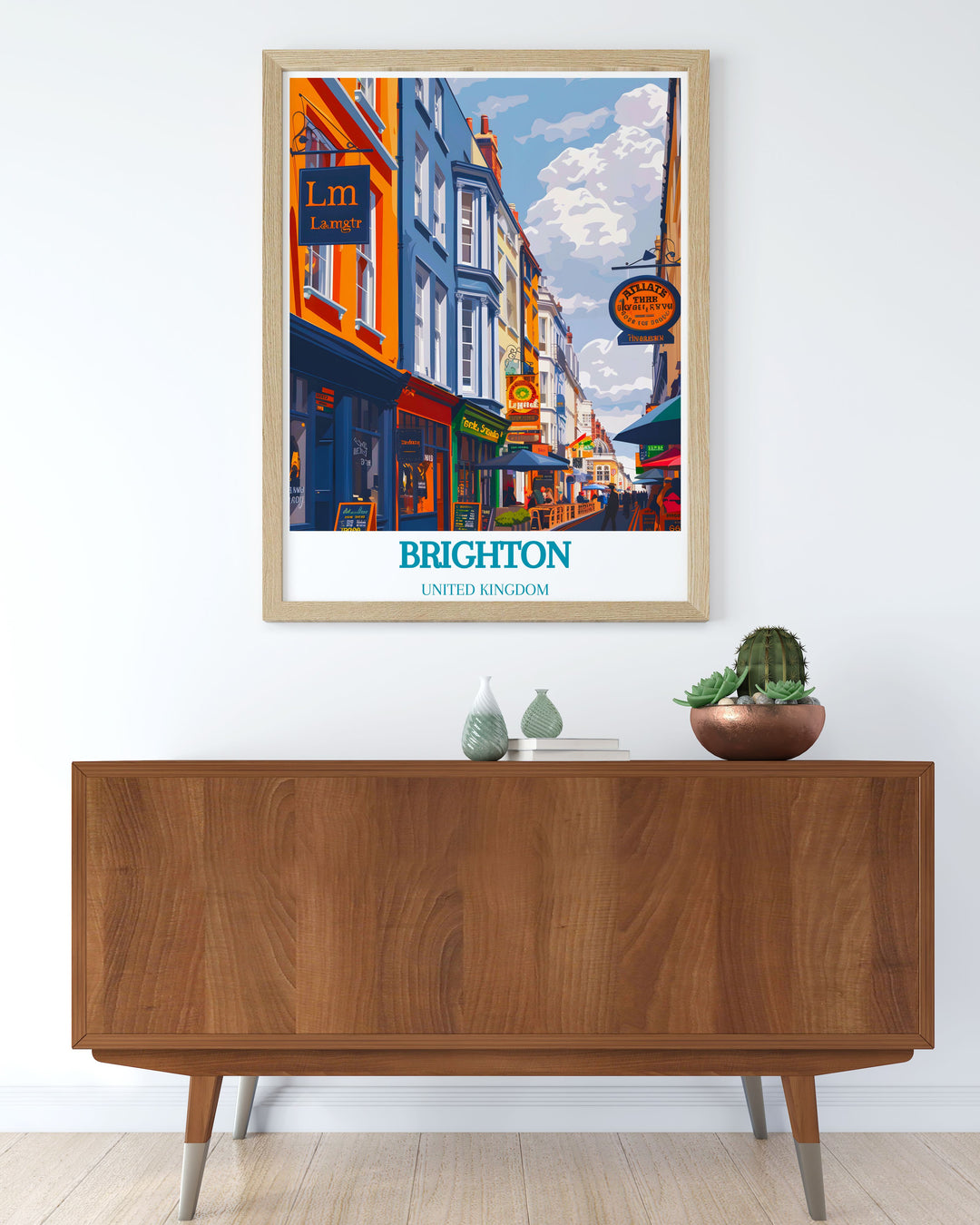 Vintage travel print featuring The Lanes offers a glimpse into Brightons cultural hub ideal for art enthusiasts and modern decor lovers