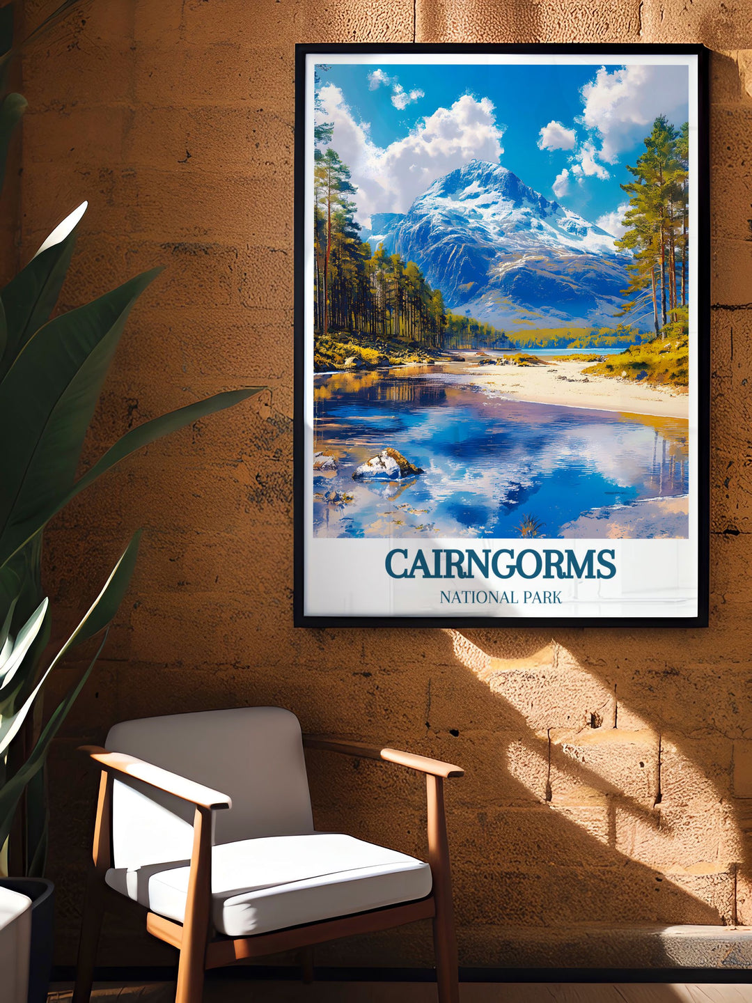 This poster artfully depicts the natural beauty of Cairngorms National Park and the adventurous spirit of Cairngorm Mountain, offering a perfect blend of Scotlands landscapes and cultural landmarks for your decor.