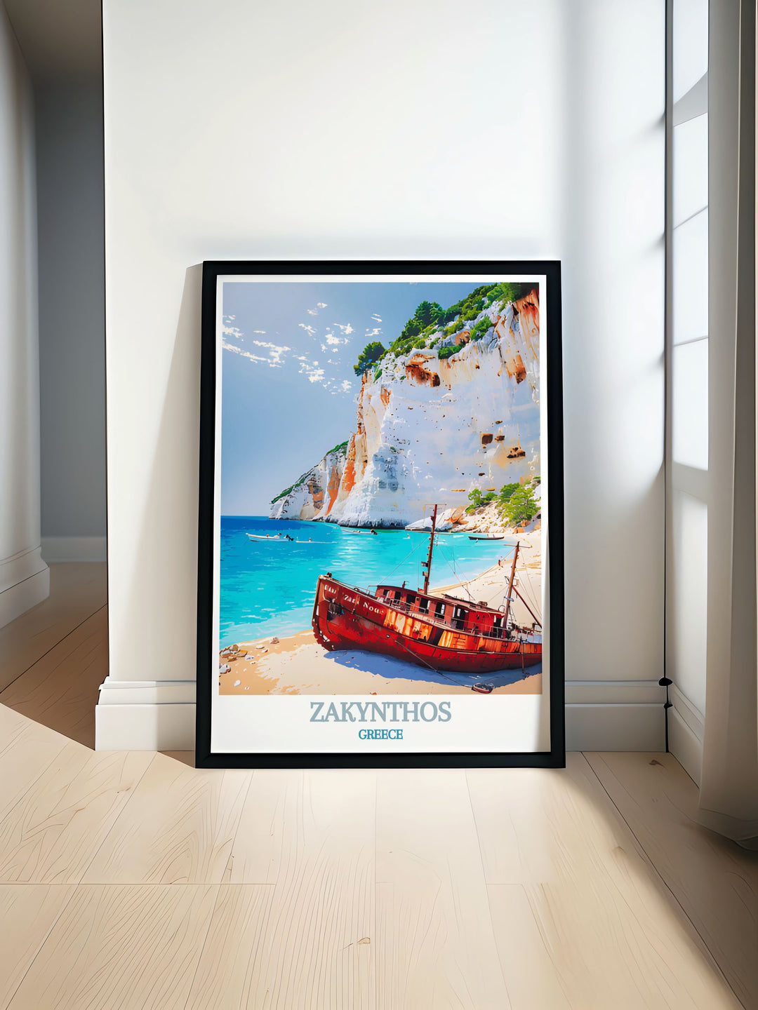 Zakynthos Wall Art featuring the vibrant culture and architectural elegance of Zakynthos Town alongside Navagio Beachs peaceful shores, ideal for adding a touch of Greece to any space.