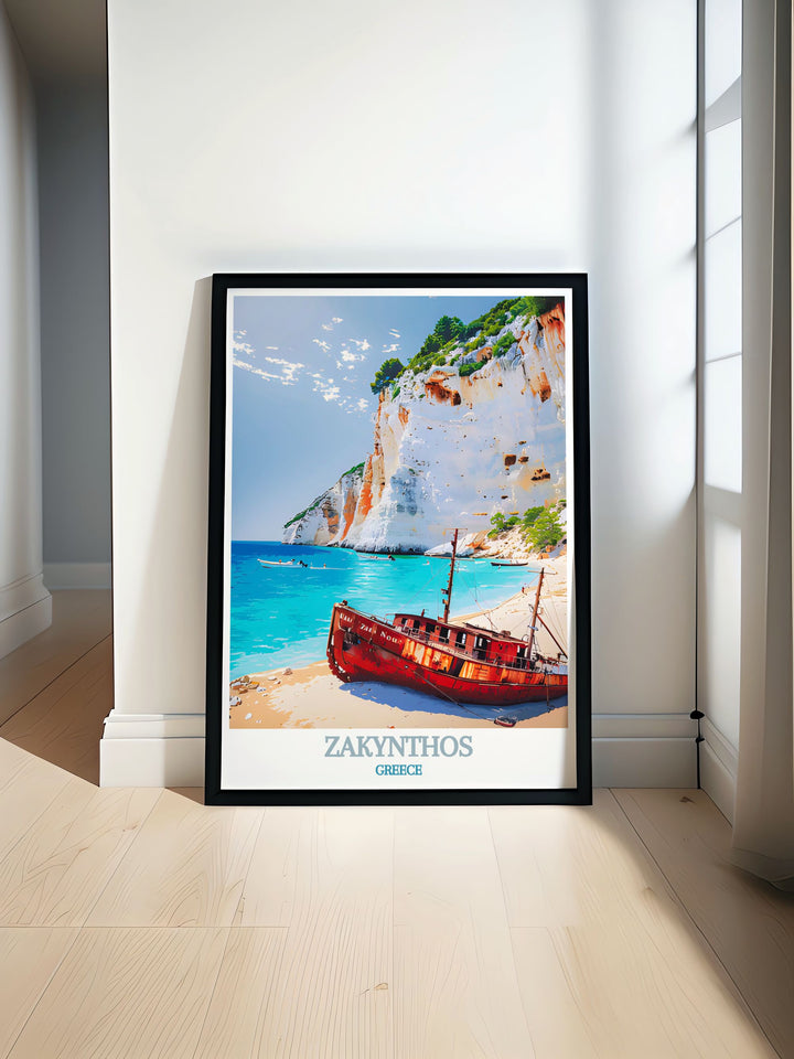 Zakynthos Wall Art featuring the vibrant culture and architectural elegance of Zakynthos Town alongside Navagio Beachs peaceful shores, ideal for adding a touch of Greece to any space.