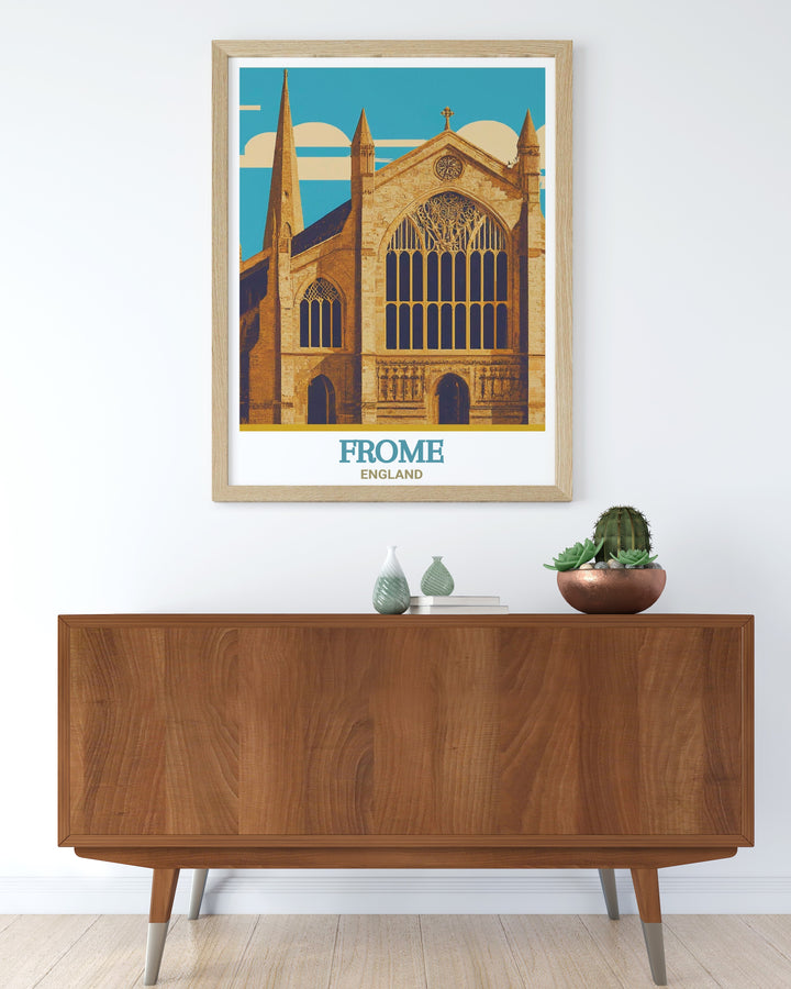 Beautiful canvas art depicting St. John the Baptist Church in Frome, England. This artwork highlights the rich history of the town, offering a unique decor piece for those who appreciate British heritage and architecture. Ideal for UK wall art lovers and travelers alike.