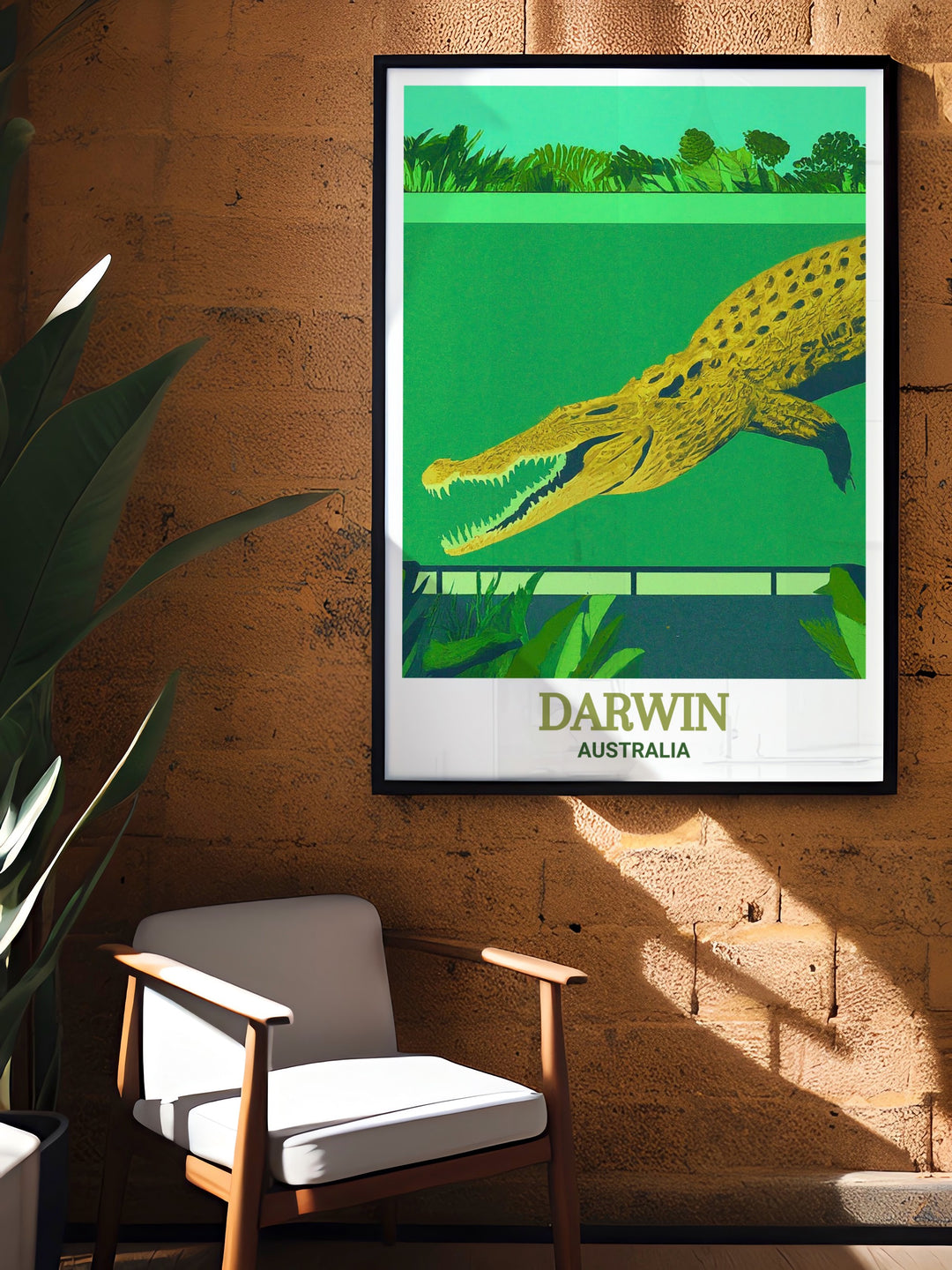 Crocosaurus Cove poster from Darwin, Australia, captures the essence of the Northern Territorys wild beauty. This travel print is a vibrant piece of wall art that brings the excitement of Australias wildlife right into your home, perfect for those who love adventure and nature.