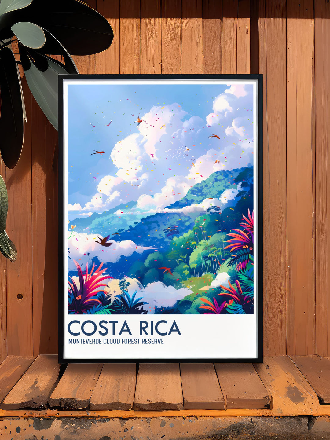 Celebrate the unique flora and fauna of Monteverde Cloud Forest with this detailed travel poster. Featuring the reserves lush greenery and diverse wildlife, this high quality art print is ideal for bringing a piece of Costa Ricas natural wonder into your home. Perfect for nature lovers and adventure seekers.