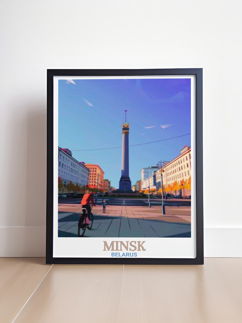 Featuring Victory Square in Minsk, this travel print showcases one of Belaruss most important landmarks. The clean lines and minimalist style make this poster perfect for home décor, while the vintage design adds a touch of history and elegance to any space.