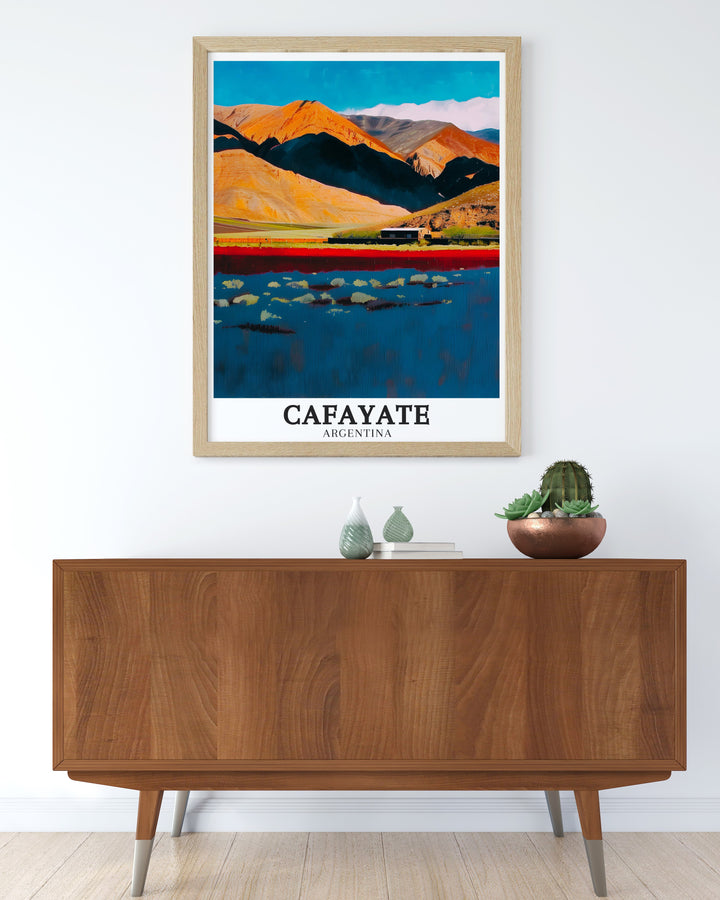 Salta Travel Poster highlights the stunning vistas of Argentinas north, from the majestic cliffs of Cafayate to the lush greenery of Salta. This travel print provides a unique glimpse into the beauty and wonder of Argentinas natural landscapes.