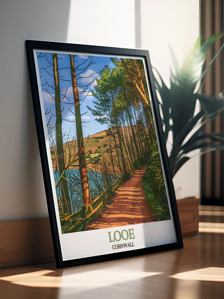 Elegant The Kilminorth Woods framed prints capturing the picturesque scenery of this woodland in Cornwall perfect for enhancing your living room decor with their vibrant colors and detailed illustrations these prints are a stunning representation of The Kilminorth Woods.