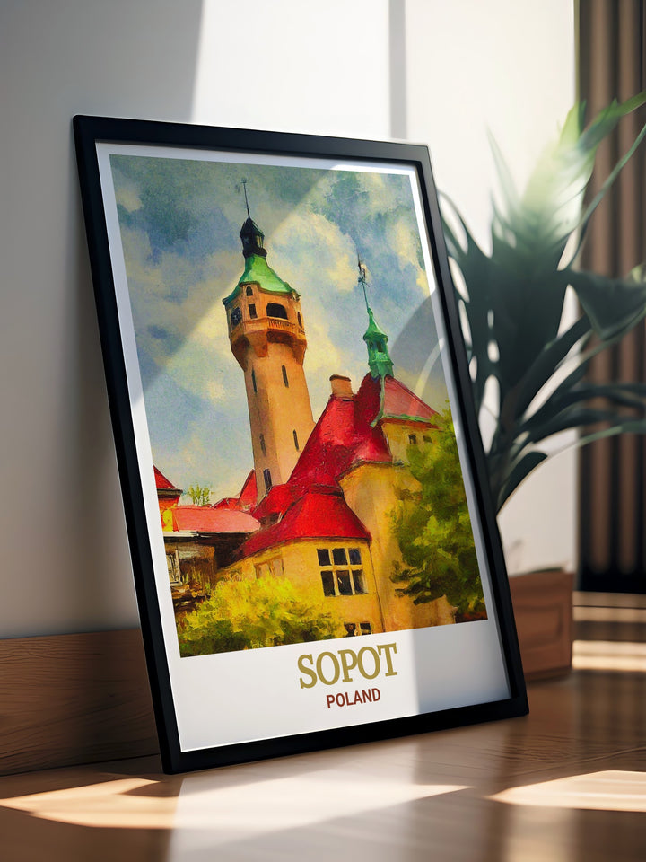 Vivid poster of Sopot Lighthouse, Poland, bringing out the intricate details of this iconic maritime landmark. Perfect for wall art that evokes memories of the Baltic coast and the rich cultural heritage of Sopot, this print is a must have for art lovers and travelers alike.