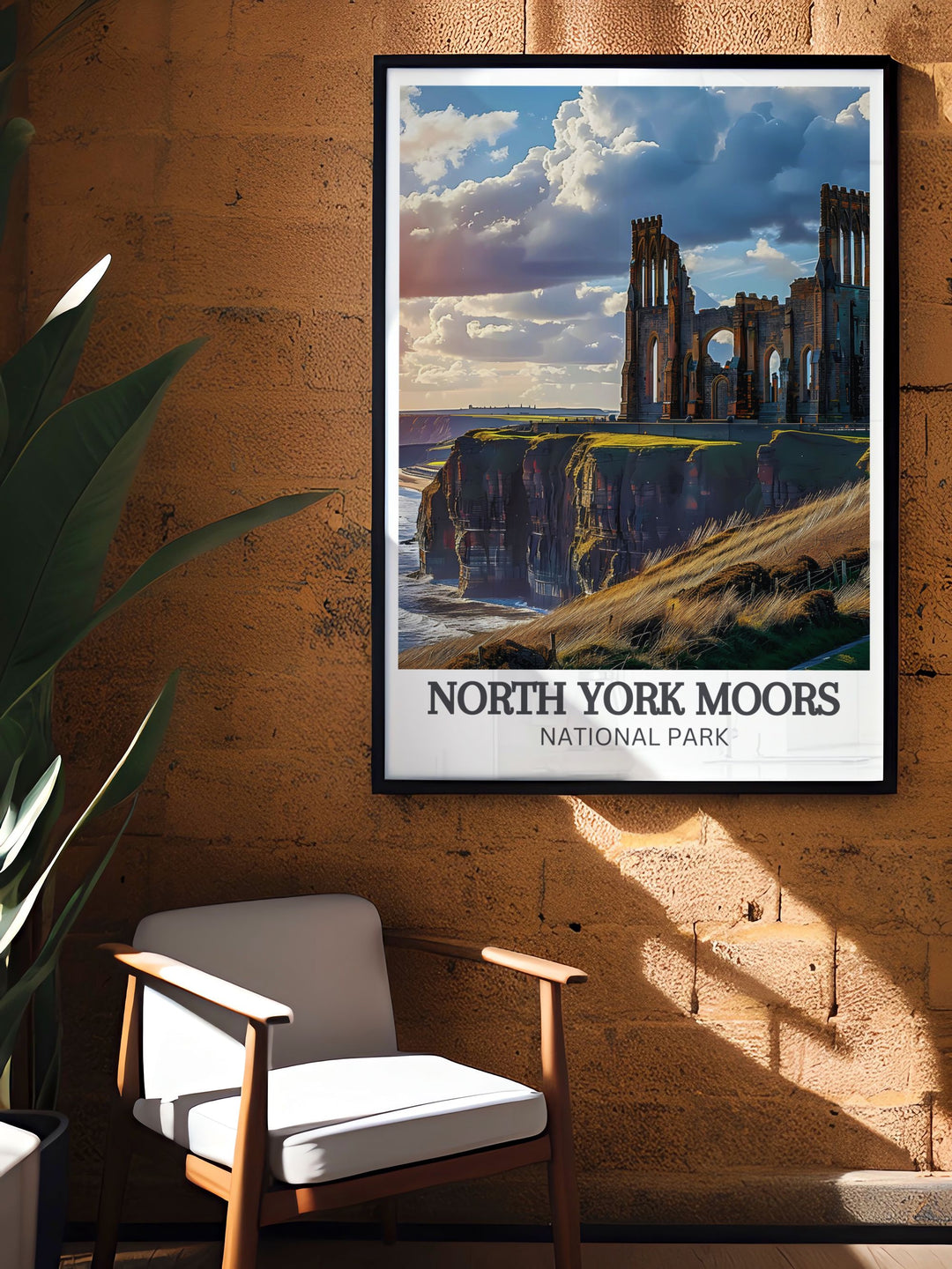 Dive into the storied past of Whitby Abbey with this travel poster, capturing the Gothic architecture and the awe inspiring location that has inspired countless visitors and artists alike.