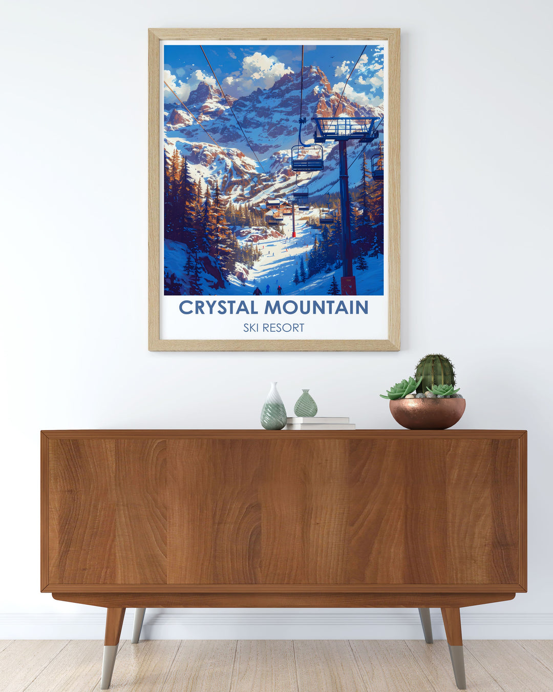 Canvas art depicting the snowy slopes and scenic beauty of Crystal Mountain Ski Resort, ideal for adding a touch of adventure to your decor.