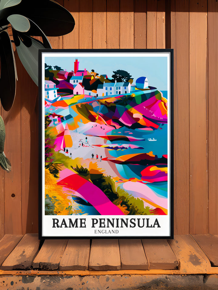 Add a touch of Cornwall to your living space with this stunning Rame Peninsula art print featuring Cawsand beach Kingsand Ideal for enhancing modern décor or as an elegant home decor piece this print showcases the timeless beauty of Cornwall.