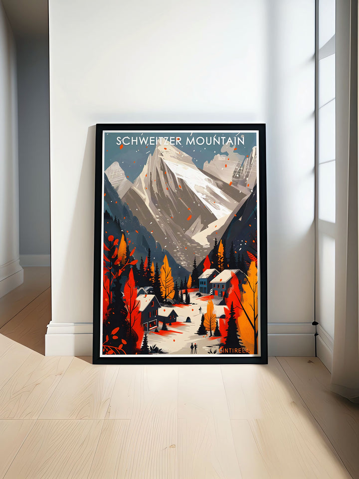 Schweitzer Village and its surrounding landscapes come to life in this Canvas Art, which captures the vibrant energy of the ski resort nestled in Idahos mountains. The snow capped peaks and the village below create a timeless piece that will inspire wanderlust and adventure.