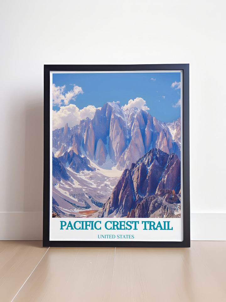 Framed print of Mount Whitney capturing its rugged charm and serene landscapes ideal for adding a touch of adventure and sophistication to any living space or office