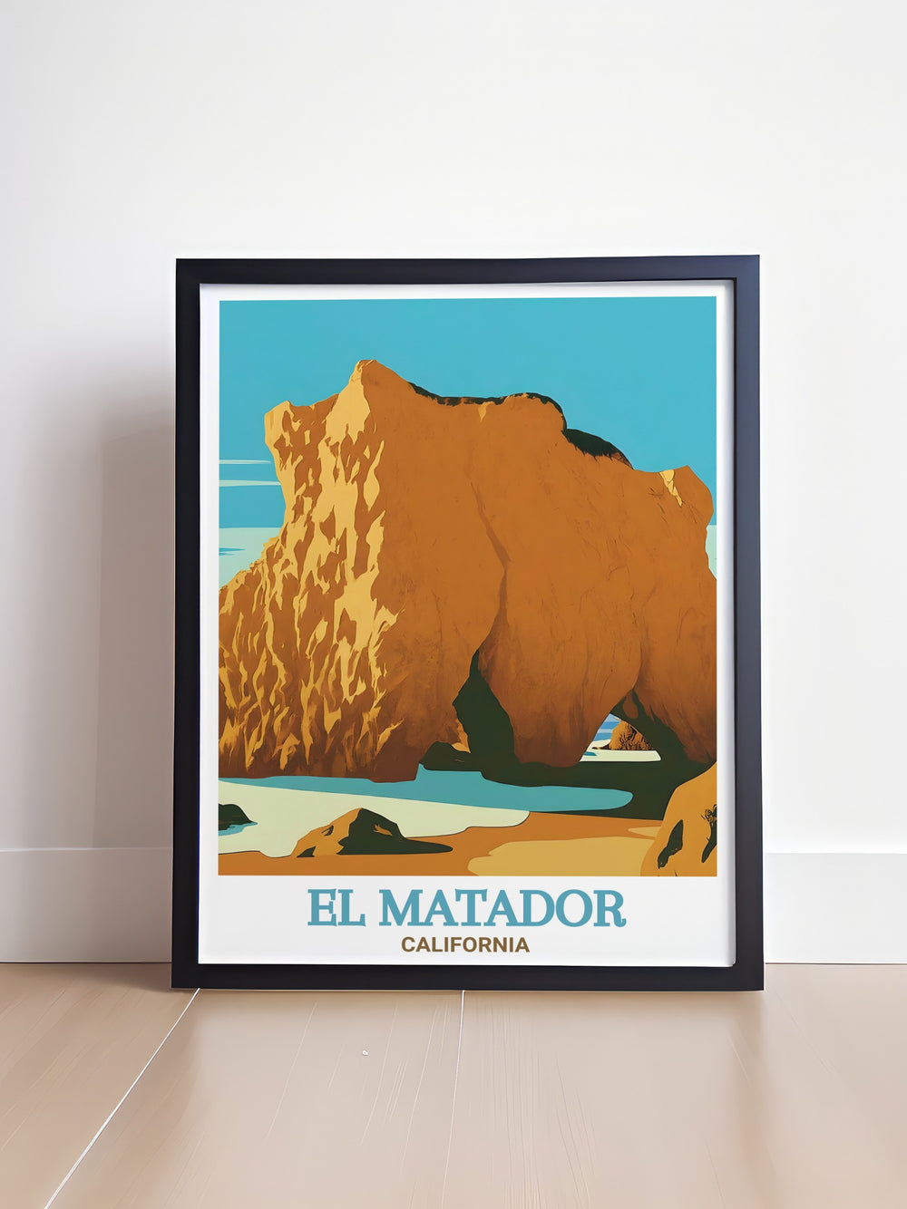 Beach Sea Caves Travel Print captures the stunning cliffs and sea caves of El Matador Beach. This wall art brings the timeless beauty of Californias coastline into any room, perfect for beach lovers and nature enthusiasts alike.