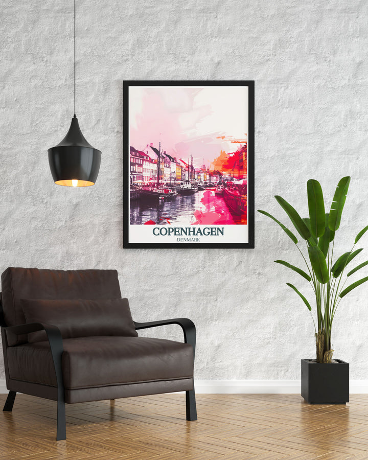 Add a touch of European sophistication to your walls with this captivating Copenhagen Wall Art of Nyhavn Indre By perfect for travelers and art enthusiasts looking to celebrate Denmarks vibrant culture and picturesque scenery.