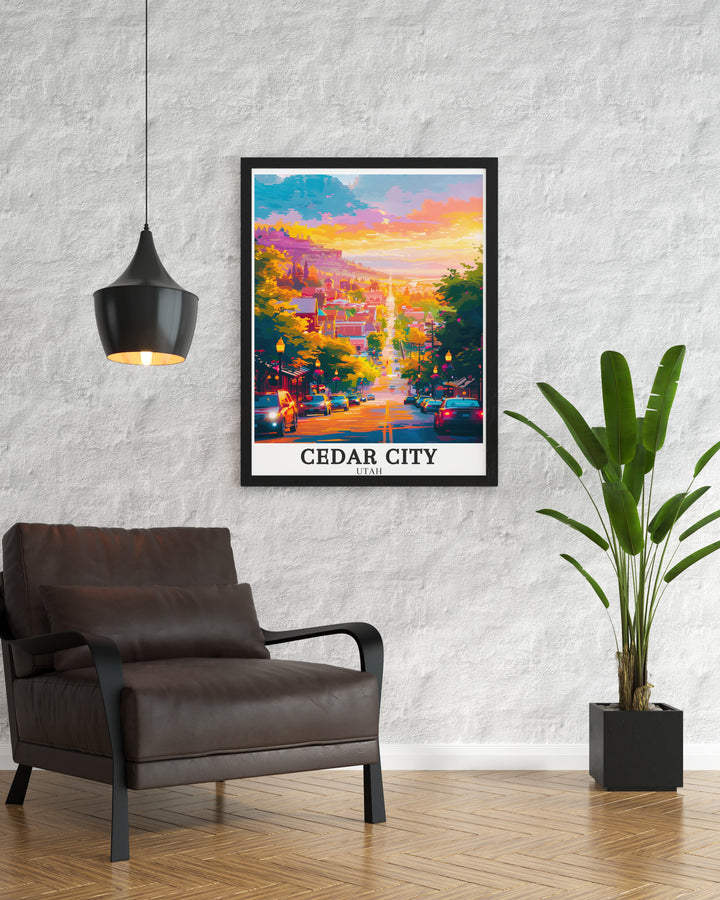 Elegant Utah wall art showcasing Center Street Cedar City Historic District with a blend of modern and historical elements an ideal choice for those looking to elevate their interior spaces with a piece of Cedar Citys charm