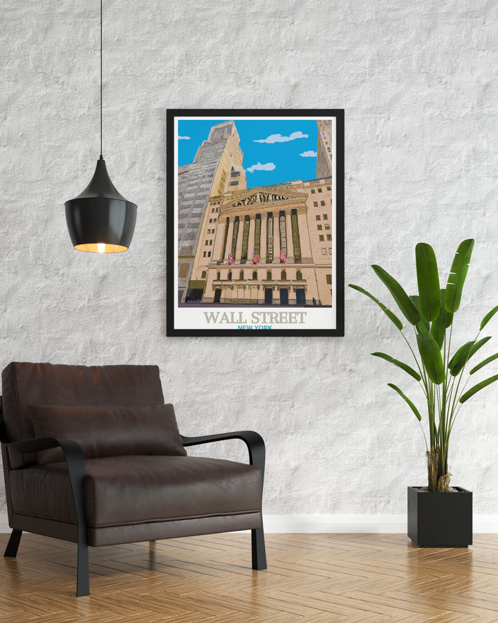 Wall Street Vintage Poster blends the historical significance of the New York Stock Exchange with a vintage aesthetic, making it a perfect addition to any decor. This poster celebrates the power and beauty of New Yorks financial heart.