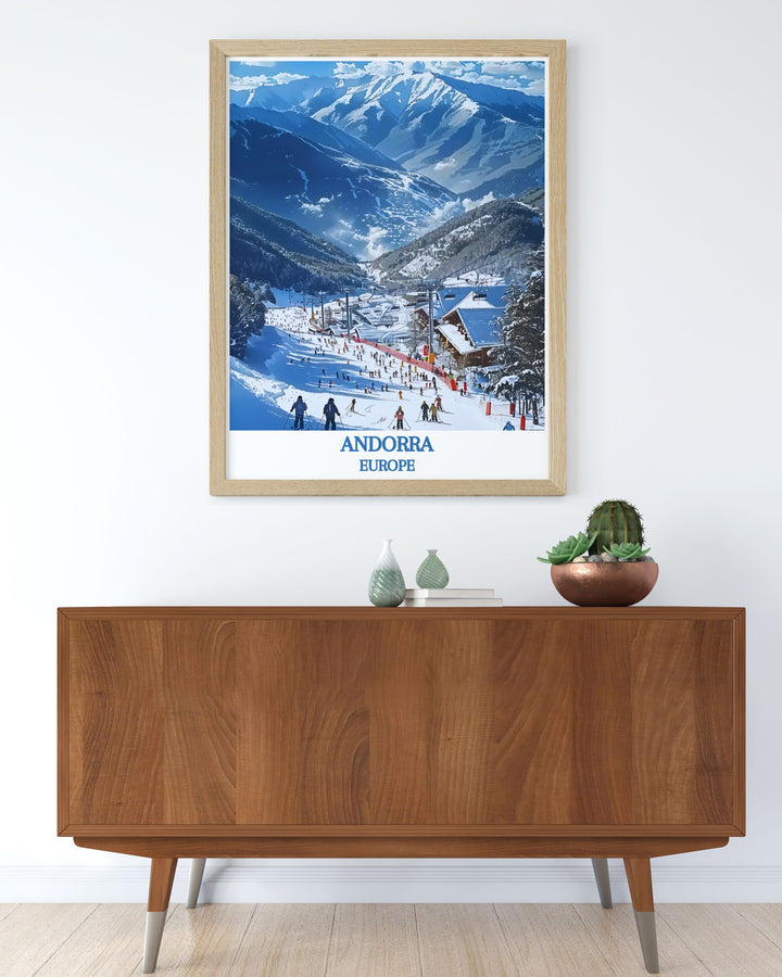 Andorra posters combining vintage and modern elements to depict the rich cultural and natural heritage of the Pyrenees.
