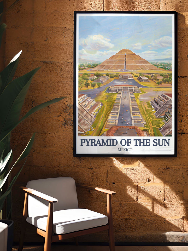 Teotihuacan, Teotihuacan Avenue of the Dead stunning prints of the Sun Pyramid beautifully depicting ancient Mexican architecture and craftsmanship ideal for adding elegance and historical significance to your home decor.