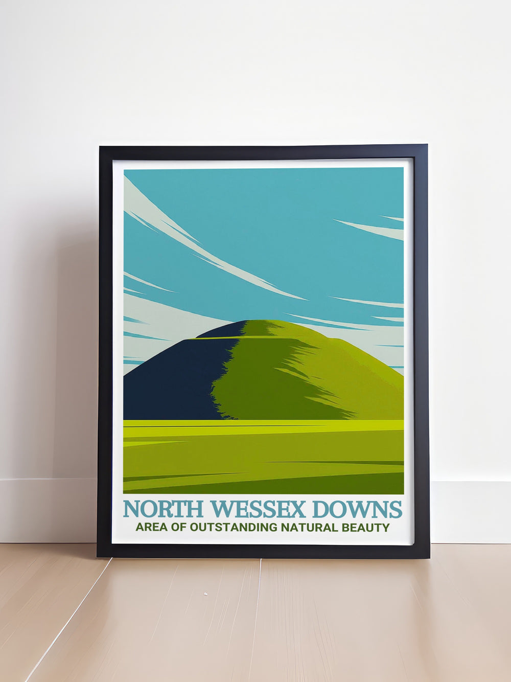 Silbury Hill canvas art, celebrating the ancient beauty of the North Wessex Downs AONB. This AONB poster captures the timeless allure of the prehistoric mound, offering a perfect gift for lovers of British history and scenic landscapes.