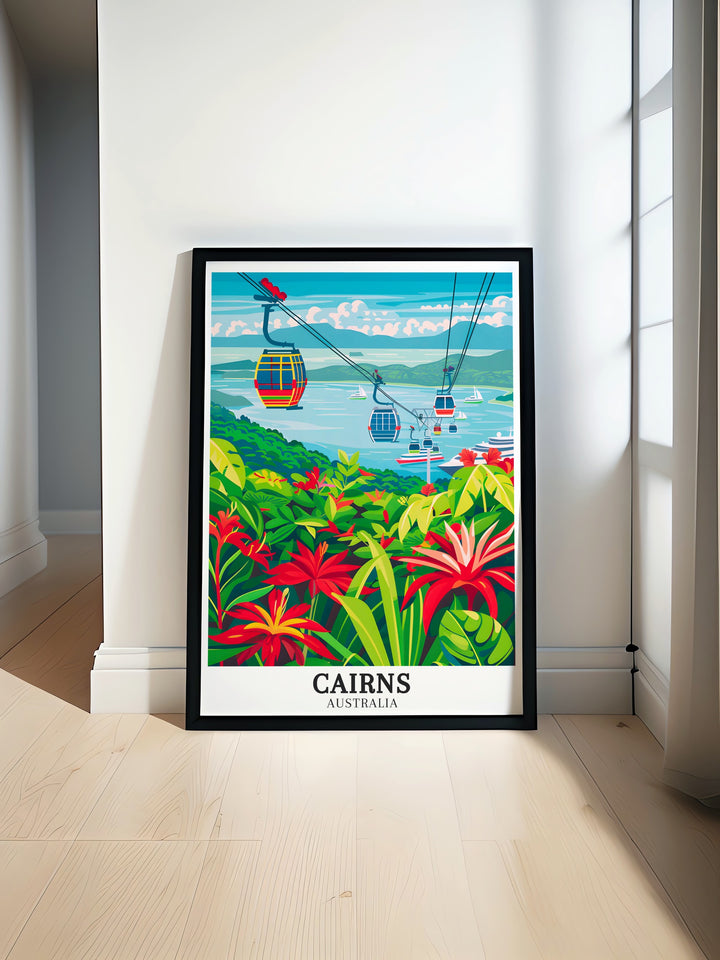 Cairns Art Print featuring the breathtaking landscapes of Skyrail Rainforest Cableway, Port Douglas. Perfect addition to your Australia Wall Art collection. This print brings the beauty of Australia into your home and makes a thoughtful gift for nature lovers