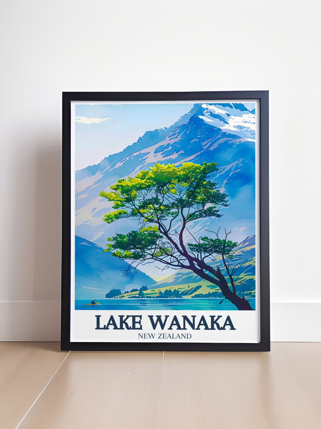 Captivating Lake Wanaka art print with the iconic lake wanaka tree in Mount Aspiring National Park Ideal for nature lovers and travel enthusiasts looking to enhance their home decor with a piece of New Zealand
