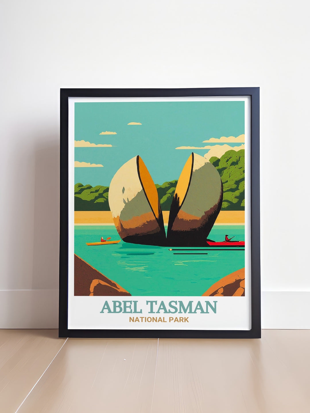 Transform your living room with this elegant Split Apple Rock Artwork featuring the breathtaking landscapes of Abel Tasman Coast Track a perfect wall decor piece for enhancing any space with the natural beauty of New Zealand