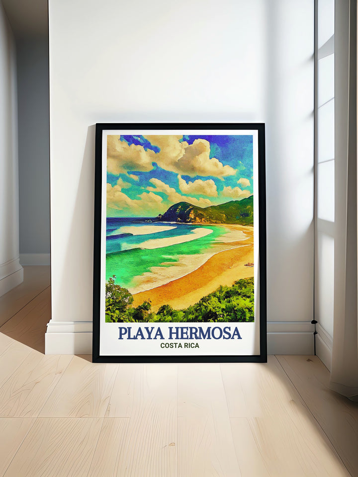 Costa Rica Wall Art featuring the serene beauty of Playa Hermosa Beach perfect for adding a tropical touch to any living space vibrant colors and stunning details make this a must have print for anyone who loves Costa Rica and beach decor