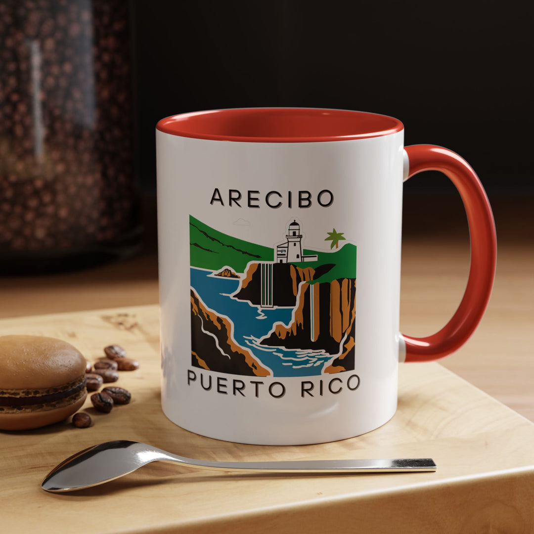 A unique Arecibo Puerto Rico mug featuring artwork of the iconic Arecibo Observatory and surrounding landscapes. Made of durable ceramic, it is microwave and dishwasher safe, making it a perfect gift or personal keepsake for lovers of Puerto Rico.