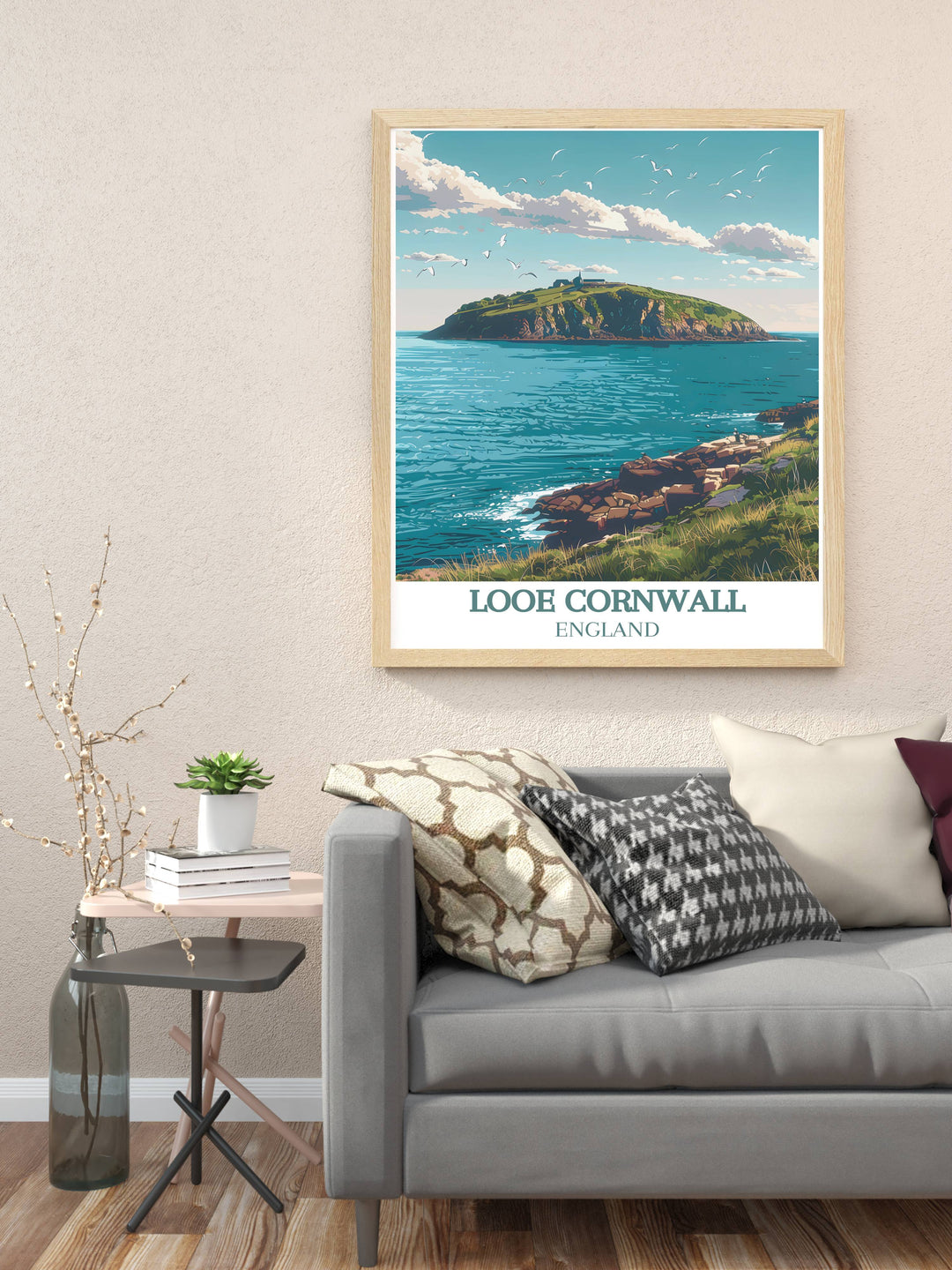 Looe Island Modern Art print illustrating the scenic views of Looe Island in a sophisticated and elegant manner perfect for any decor.