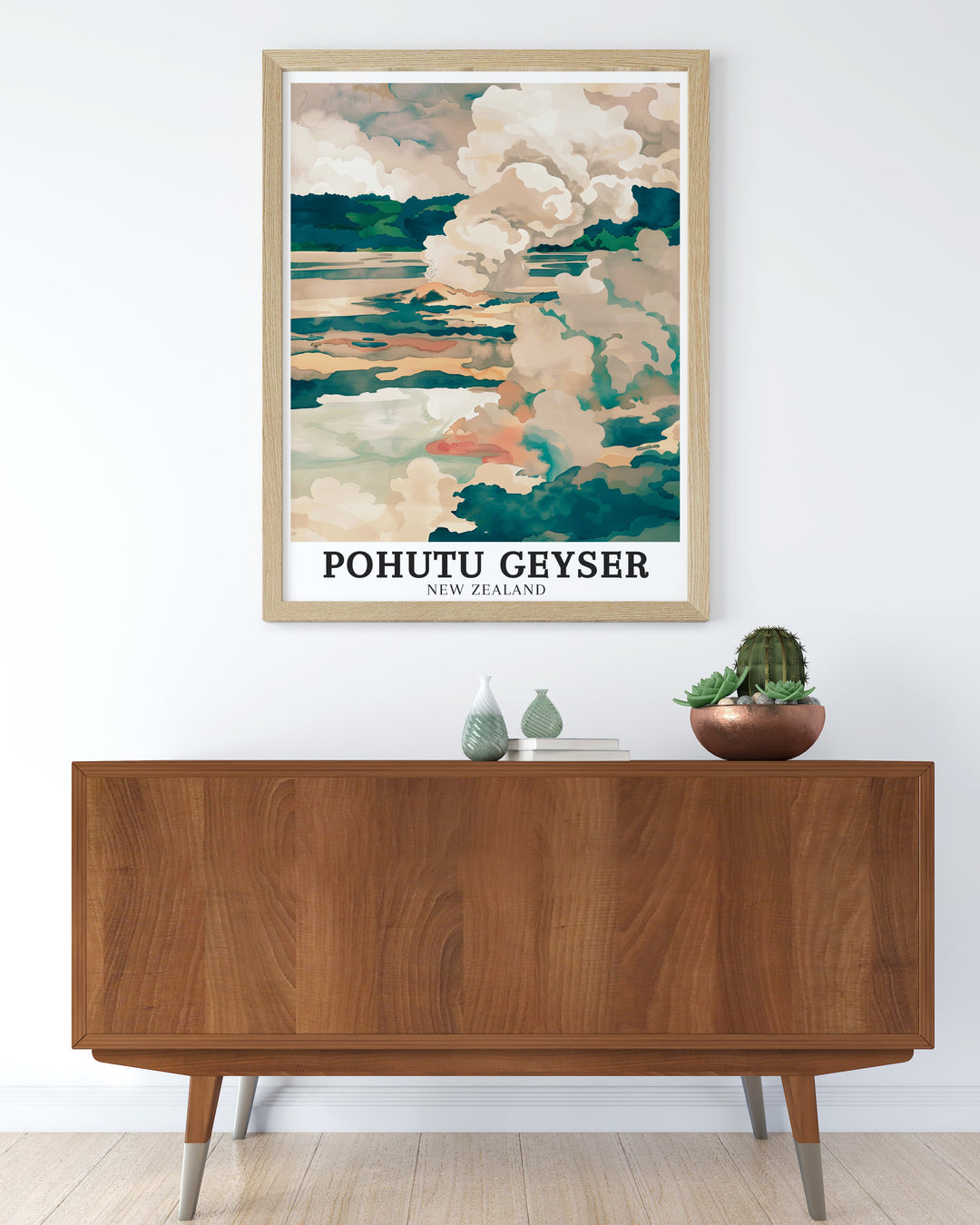 Experience the geothermal beauty of New Zealand with this poster print featuring Pohutu Geyser, Wairakei Geothermal Area, and Kuirau Park. From the majestic eruptions in Rotorua to the colorful, steaming landscapes of Wairakei and Kuirau Park, this artwork is perfect for travel lovers and nature enthusiasts.