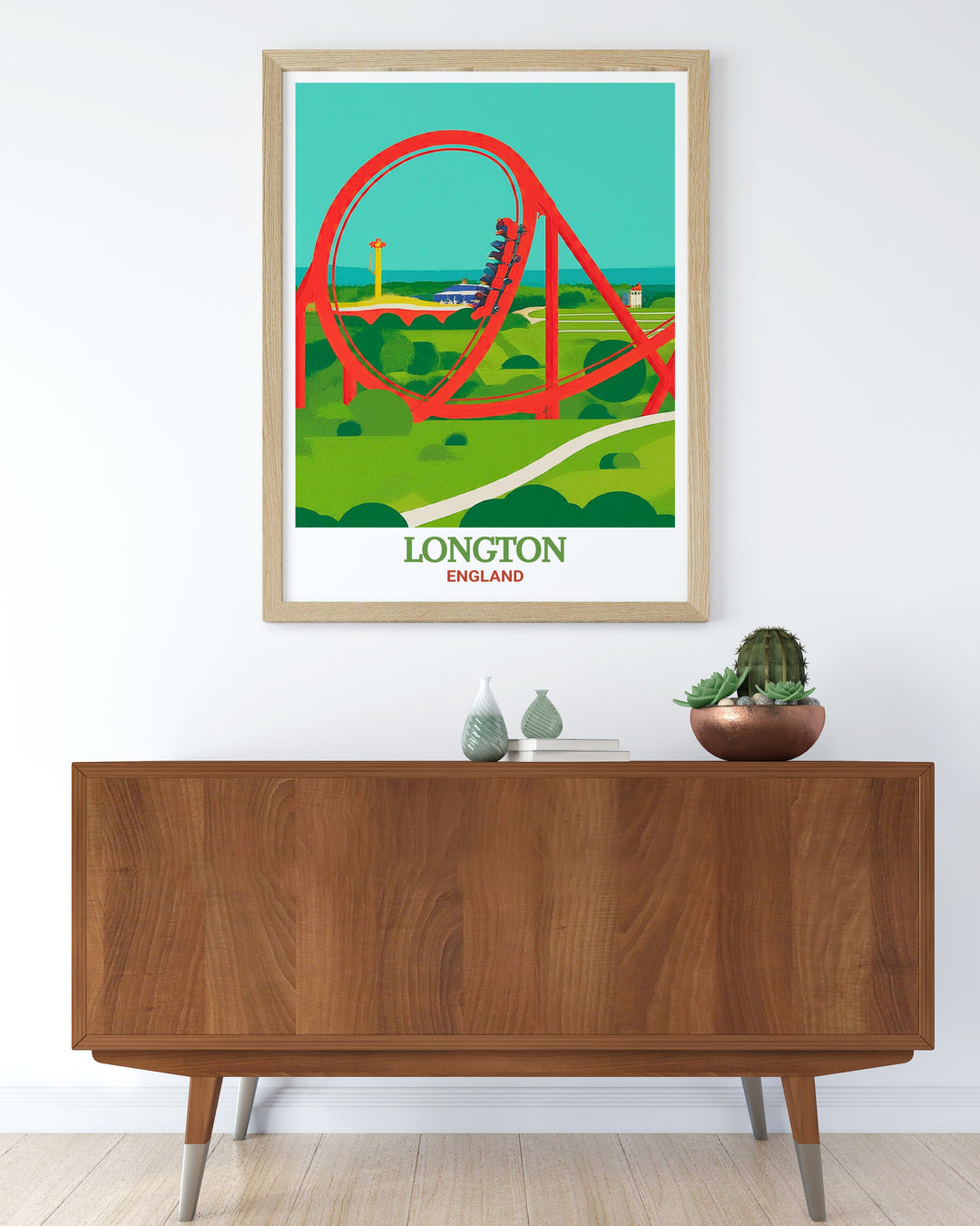 Alton Towers travel poster highlighting the excitement and vibrant atmosphere of the theme park. This canvas art brings the joy of the UKs premier theme park into your home, making it a great gift for adventure lovers or as a stunning addition to your home decor.