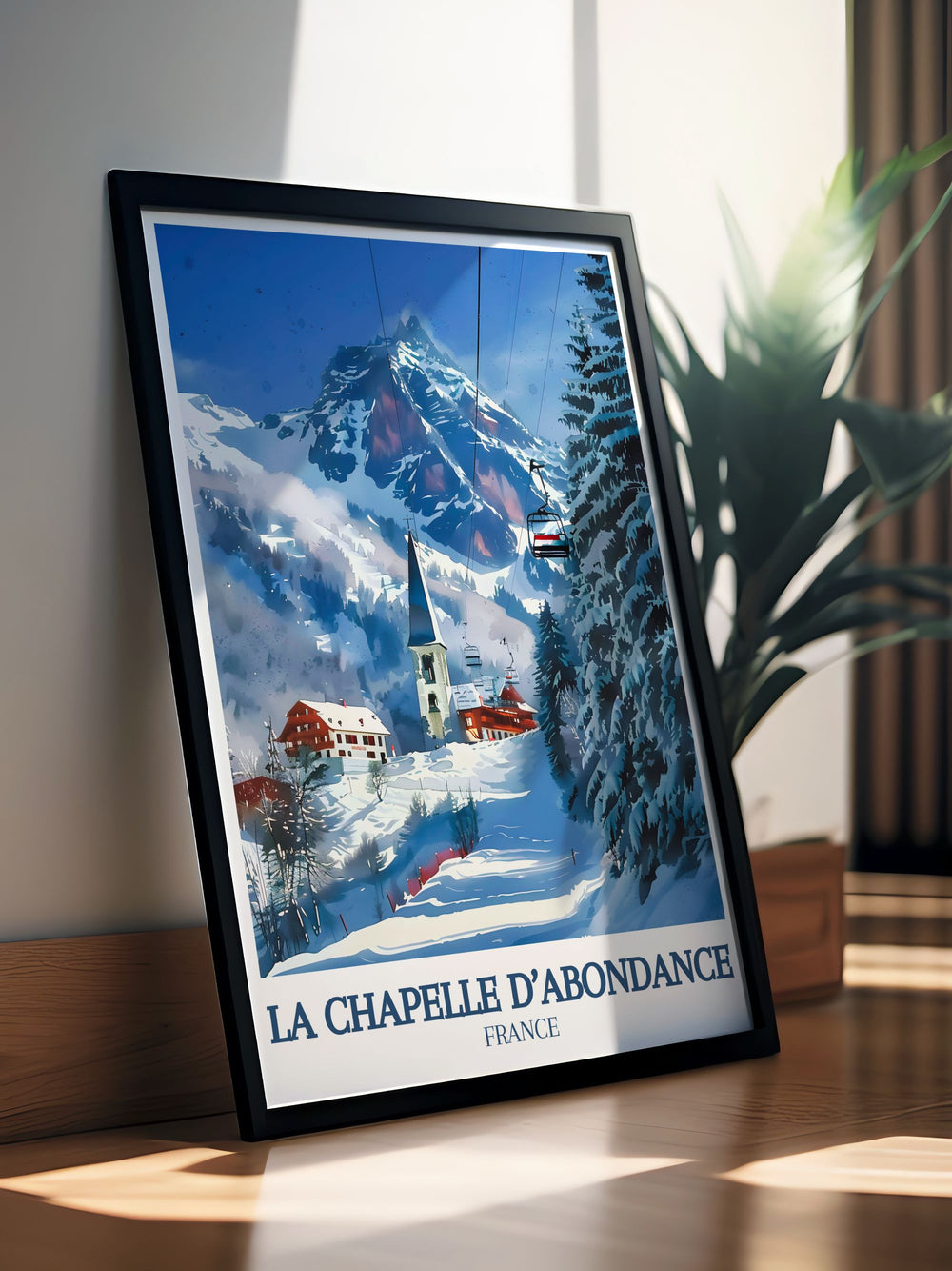 Beautiful French Alps Print showcasing the serene village of La Chapelle France and the majestic peaks of Saint Maurice and Val d Abondance ideal for adding alpine charm to your home decor