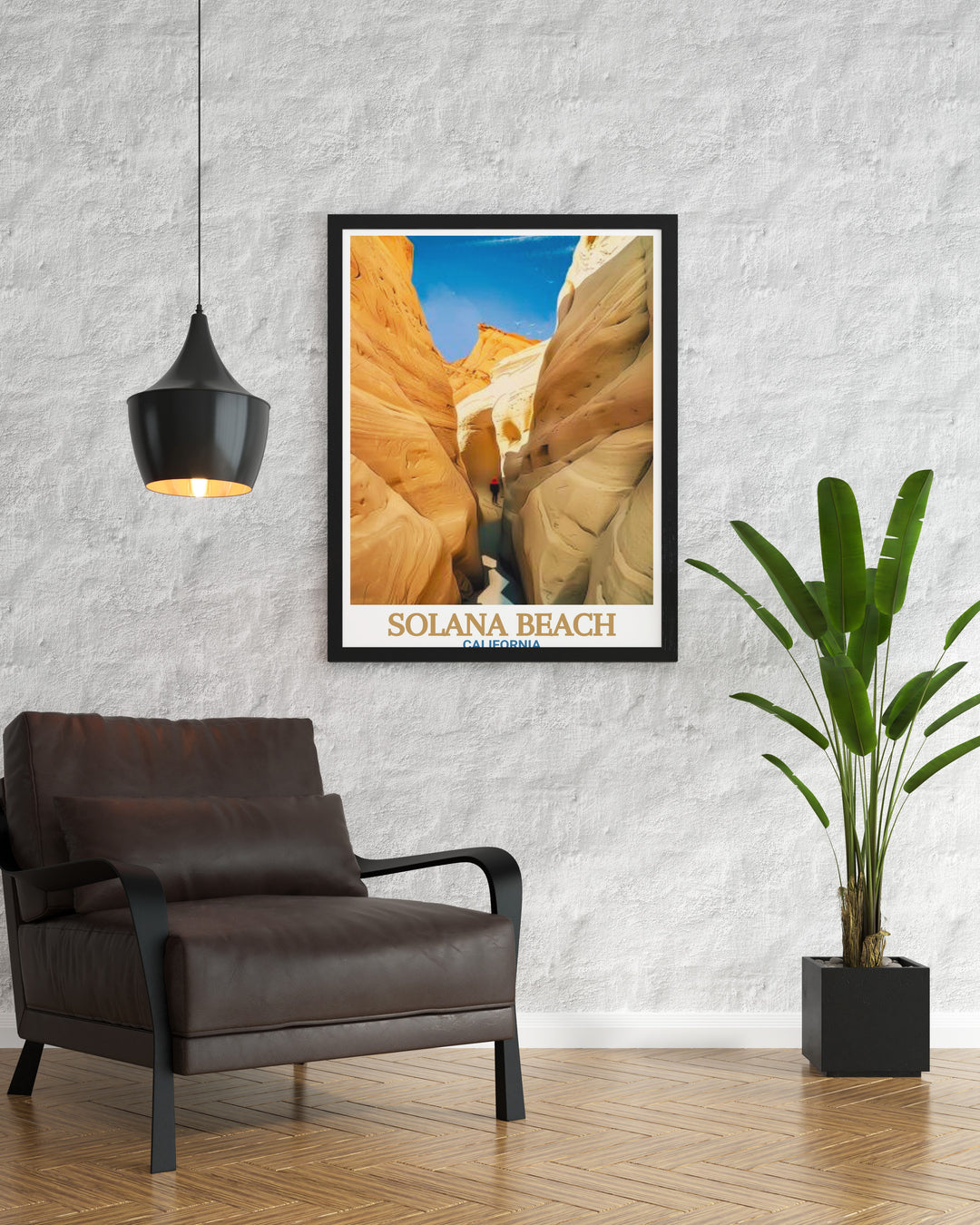 This Solana Beach wall art showcases the beautiful California coastline, with the serene Solana Beach and the scenic Annies Canyon Trail in the background. Perfect for coastal decor lovers, this beach art print adds a touch of natures beauty to any space, bringing the charm of California to your home.