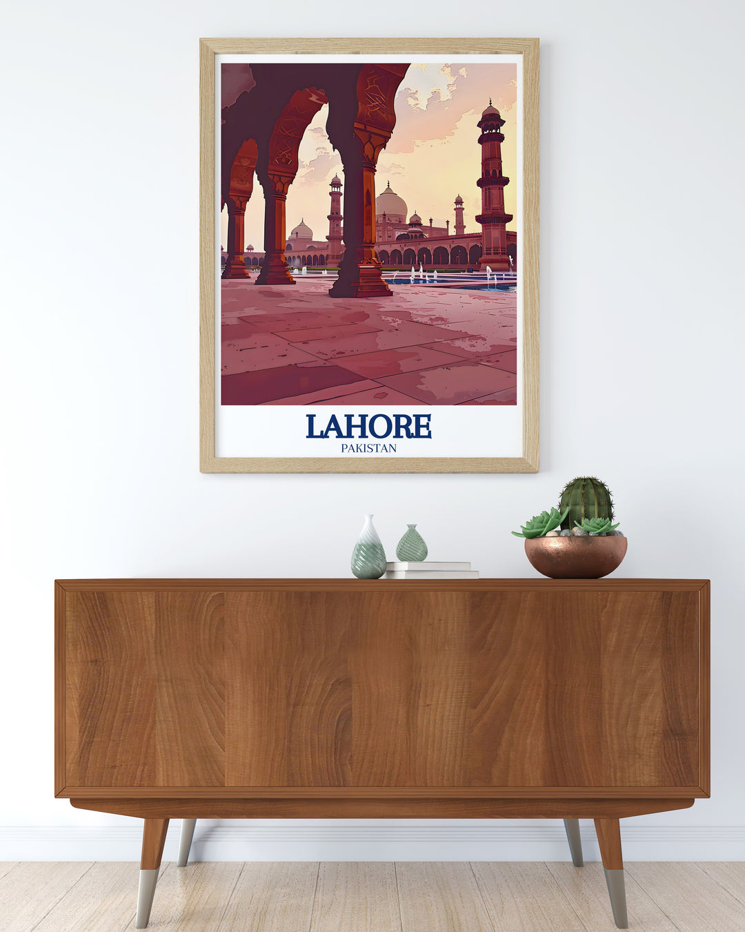 Immerse yourself in the grandeur of Lahores Badshahi Mosque with this vibrant poster print, showcasing the intricate Mughal architecture, towering minarets, and expansive courtyard that define one of Pakistans most iconic landmarks, perfect for adding a touch of historical and cultural significance to any room.