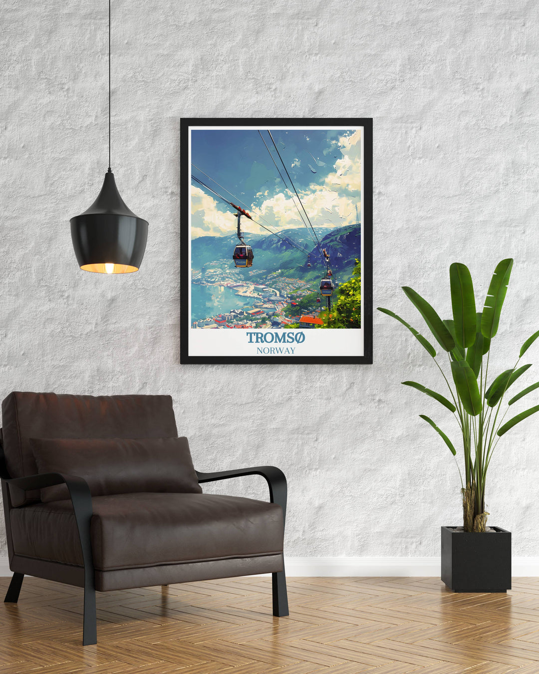 Norway canvas art featuring Tromsos Fjellheisen cable car, blending urban and natural elements to capture the essence of this enchanting Arctic town.
