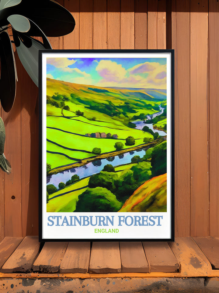 Bring the beauty of Yorkshire into your home with Washburn Valley artwork featuring Stainburn Forest MTB trails. This modern decor piece is perfect for mountain biking fans and anyone who loves the natural beauty of the Harrogate region.