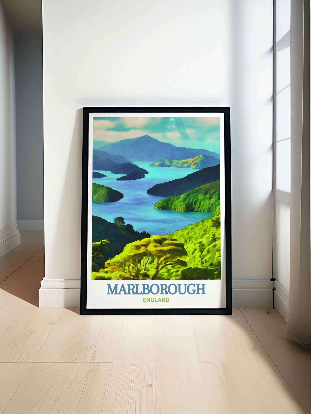 Scenic wall art of Marlborough Sounds, featuring vibrant colors and detailed landscapes. An exquisite addition to any decor. This print brings the tranquil beauty of New Zealand into your home, providing a constant reminder of its natural charm.