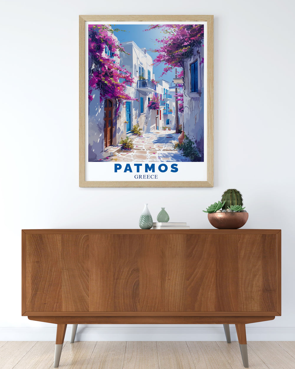 Chora modern art and Patmos Greece island print beautifully capture the tranquility of the Aegean Sea perfect for anyone looking to add a touch of Greek elegance to their living room bedroom or office with stunning Patmos wall posters