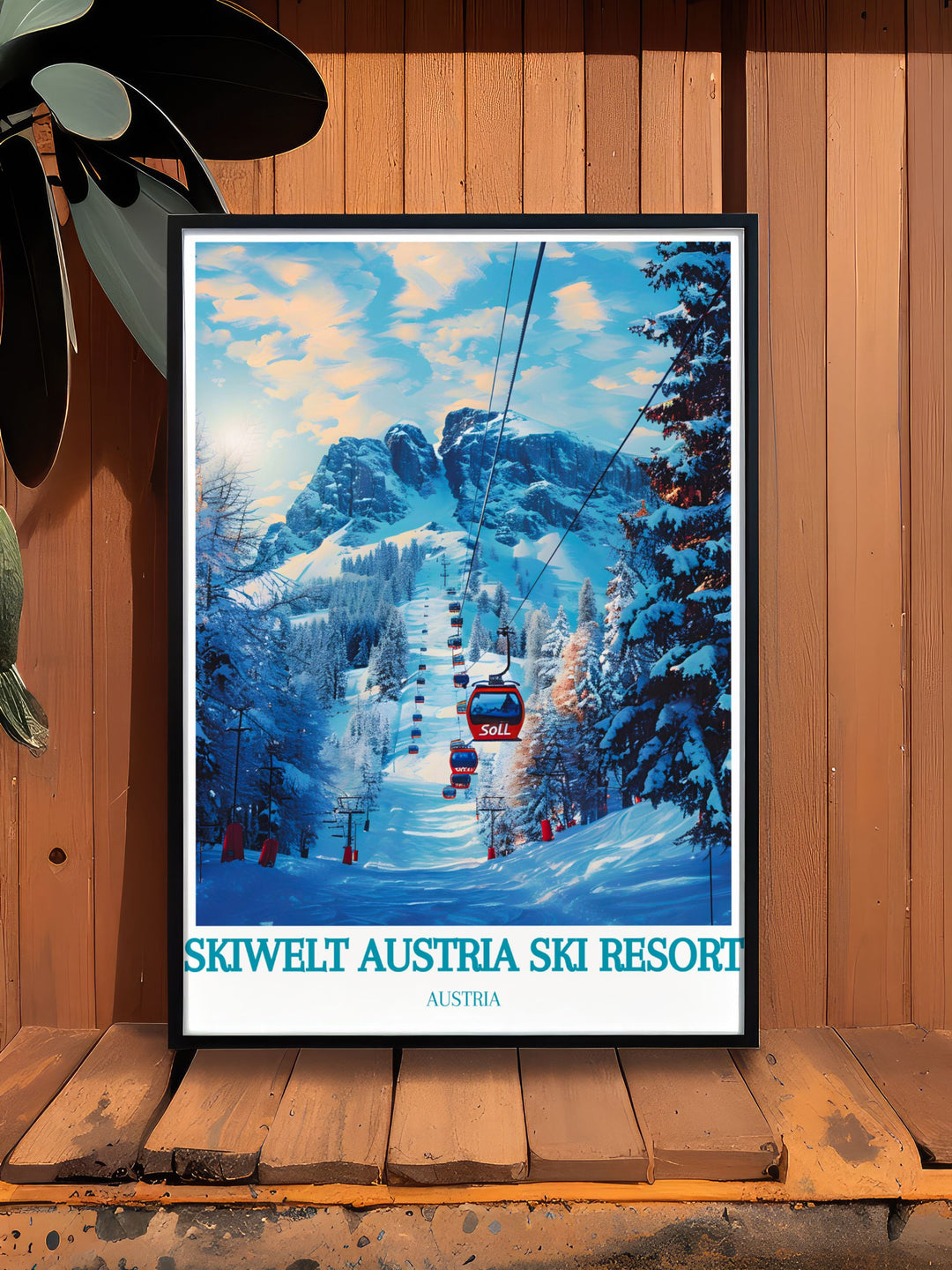 Celebrate the beauty of Soll with this Austria Travel Print showcasing the iconic SkiWelt ski gondola. The timeless design of this vintage ski poster makes it a must have for collectors and anyone looking to bring a piece of alpine adventure into their home.