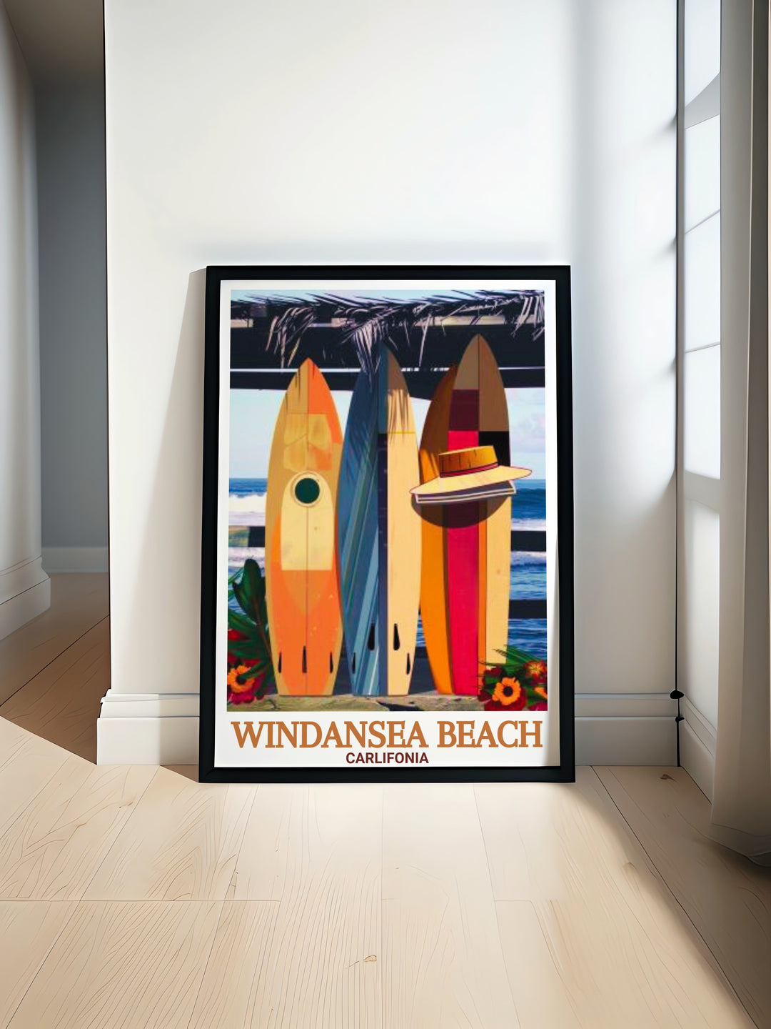 San Diego Poster featuring the iconic Windansea Beach Shack with stunning rock formations perfect for beach lovers and art enthusiasts. This vintage California poster is ideal for wall art and makes a great personalized gift for any occasion.
