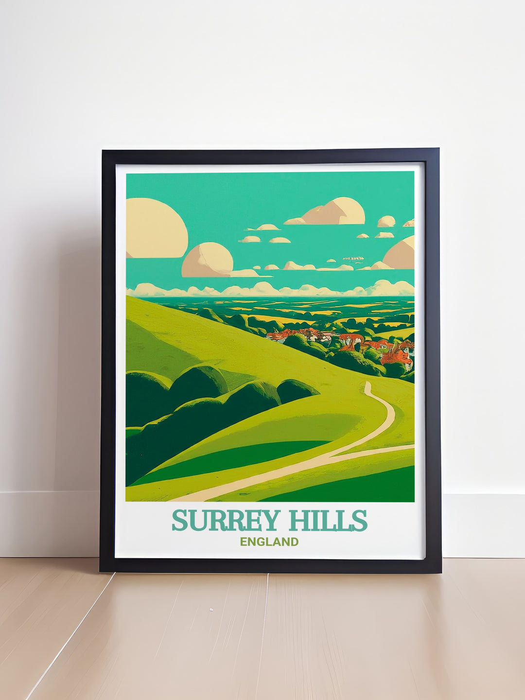 Celebrate the natural splendor of Box Hill in Surrey Hills with this exquisite travel poster. The print captures the sweeping views and lush greenery of this AONB, making it a stunning addition to your home decor. Perfect for nature enthusiasts and art lovers alike