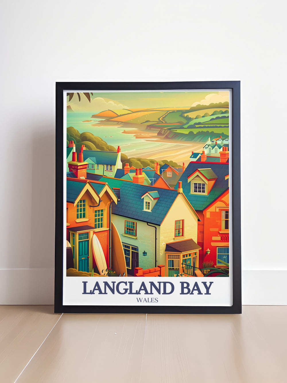 Langland Bay Travel Print highlights the peaceful waters and scenic beauty of one of Wales most beloved bays. This seaside poster features iconic elements such as the beach huts and tranquil waves, ideal for adding a relaxing vibe to any space.